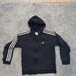 Adidas Hoodie Mens Small Black Full Zip Three Stripe Sweatshirt Athletic Jacket